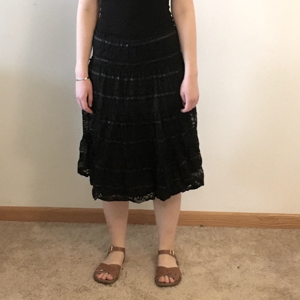 Black lace ruffled skirt